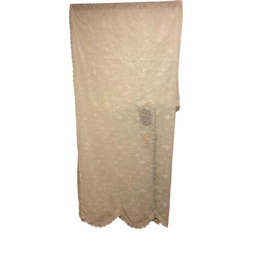 #8056 Long beige Lace with Floral Window Curtain 54 in x 84 IN
